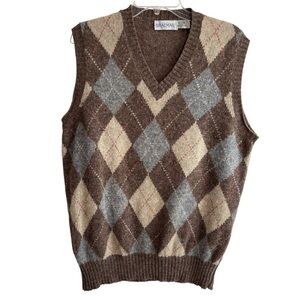 VTG Breamar Mens XL 100% Scottish Wool Sweater Vest Argyle  Made in Hong Kong